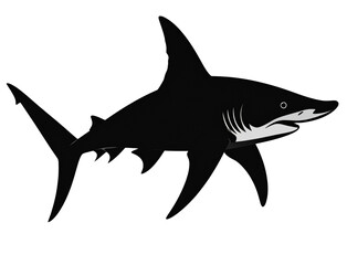  Silhouette of Hammerhead Shark in Dynamic Swimming Pose &ndash; High-Contrast PNG Isolated.