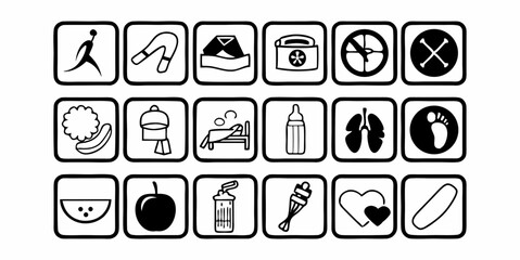 Illustrative Vector Pack of Wellness, Weight Loss, Fruit, and Sport-Related Concepts.