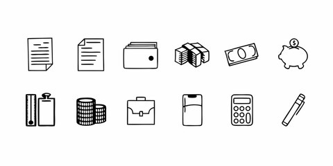 Illustrative Vector Pack of Money, Calculator, Report, and Economic Growth Concepts.