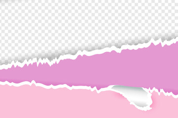 Realistic pink torn ripped paper with rolled edges