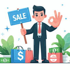 vector image of people doing sales promotion on plain white background