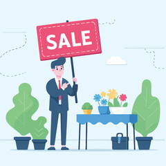 vector image of people doing sales promotion on plain white background