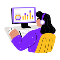 A flat style illustration showing a person doing analysis