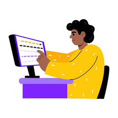 A flat style illustration showing a person checking code