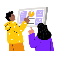 A flat style illustration showing a person doing data monitoring