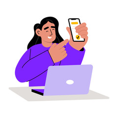 A flat style illustration showing a person doing app verification