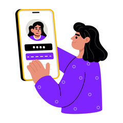 A flat style illustration showing a person doing password setup
