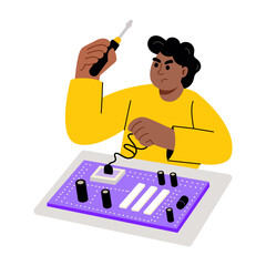 A flat style illustration showing a technician