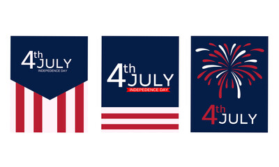 4th july american celebration greeting card set