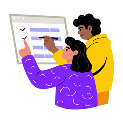 A flat style illustration showing people doing project planning