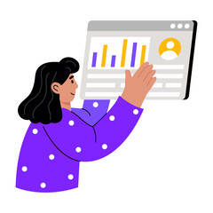 A flat style illustration showing a person doing data analysis