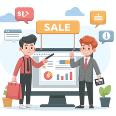 vector image of people doing sales promotion on plain white background