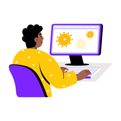 A flat style illustration showing a person doing virus detection