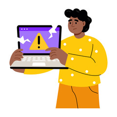A flat style illustration showing a person detect an error