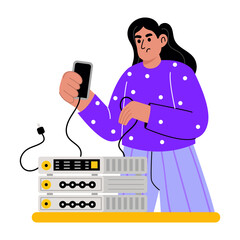 A flat style illustration showing ethernet checker