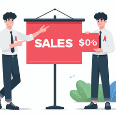 vector image of people doing sales promotion on plain white background