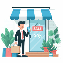 vector image of people doing sales promotion on plain white background
