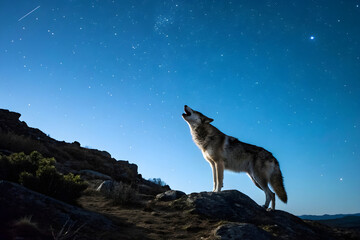 Lone Wolf Howling Under Starry Night Sky: Symbol of Wild Freedom and Cosmic Mystery