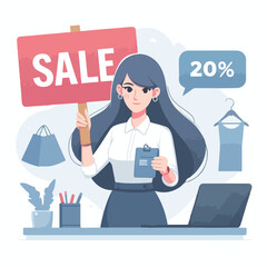 vector image of people doing sales promotion on plain white background