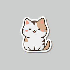 Cute vector sticker of a kawaii cat with bold outlines and white border.
