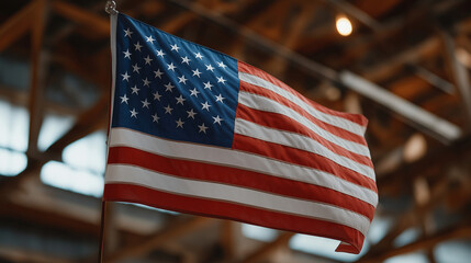Obraz na płótnie Canvas American Flag in Abandoned Industrial Building Frame
