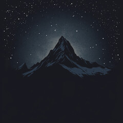 Starry night sky over a black mountain silhouette, minimalist style, 