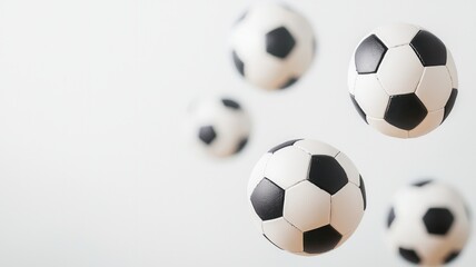 minimalist balls suspended mid Soccer against pristine white background, representing athletic energy and air design aesthetic