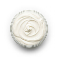Top View of Sour Cream Dip in Borosilicate Glass Bowl Isolated on White