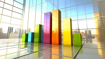 Colorful 3D Bar Graph Chart in Modern Office Building