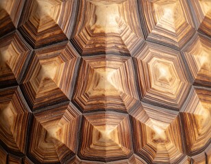 Fototapeta premium Close-up of a tortoise shell with warm tones and symmetrical, hexagonal design.