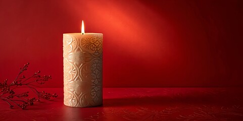 christmas candle on red background
