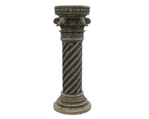 Ancient stone column with intricate carved details and spiral design, standing isolated on transparency background, showcasing classical architectural style and weathered texture