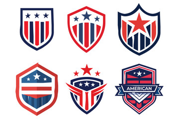 Patriotic 4th of July Logo Bundle American Flag Shield Emblems and Vintage Badges.