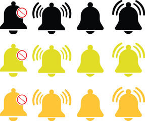 Notification bell icon set.New message, incoming inbox, reminder alert sign business vector symbols.Vector ringing bell and notification number sign for alarm clock and smartphone application alert.