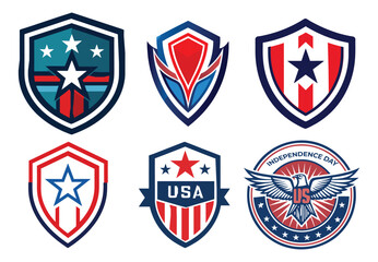 Independence Day Logo Set Patriotic USA Badges and Emblems in Vector Format.