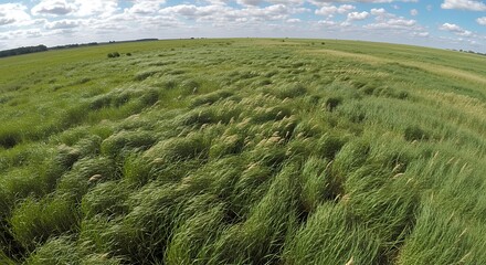Bright Green Grass Field in Sunlight Nature Scene