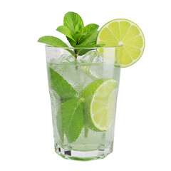 Photo of a refreshing mojito cocktail with lime and mint in a glass isolated on transparent background