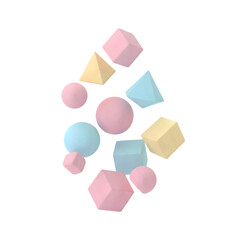 Photo of pastelcolored geometric shapes float in a dynamic composition isolated on transparent background