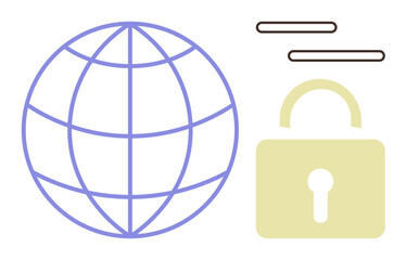 Globe symbolizing global connections beside padlock representing cybersecurity. Ideal for technology, internet safety, data protection, privacy, online security, IT solutions, secure networks. A