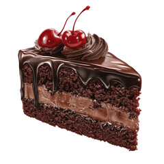 Slice Of Chocolate Cake With Frosting Andcherry  isolated on a transparent background