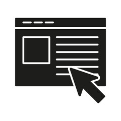 Webpage With Cursor Solid Icon. Online Navigation, Internet Browsing, And Website Interaction Silhouette Symbol. Digital User Interface. Isolated Vector Illustration
