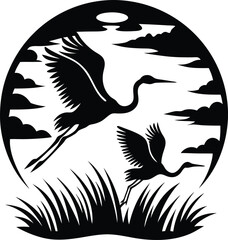 silhouettes of animals: men, fox, goat, turkey, hippo, crab, deer, cycling, birds
