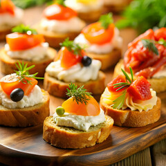 tasty appetizers at the buffet beef salmon and cre