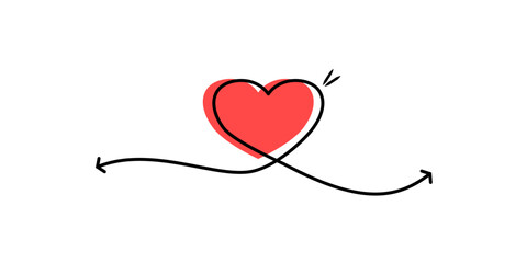 Minimalist Love Line Art with Pink Heart. A minimalist continuous line drawing featuring a heart shape with a filled pink center, seamlessly connected to a cursive "love" word.