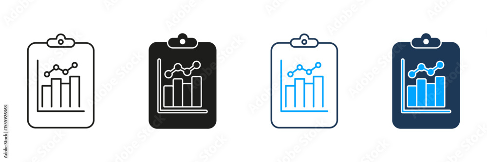 Poster clipboard with graph line and solid icon set. data analysis, business reporting, and performance tra