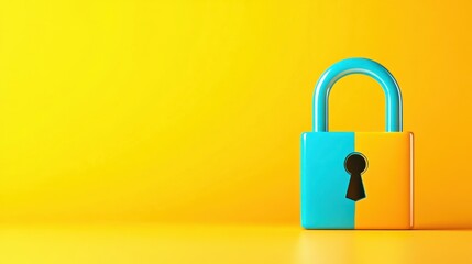 Colorful padlock sits against a vibrant yellow background, symbolizing security and protection in a modern, playful design