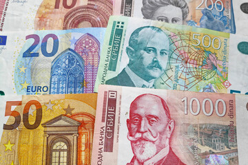 Stack of Euros and Serbian dinar