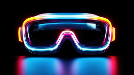 Futuristic neon skiing goggles illuminated in vibrant colors against a dark backdrop showcasing advanced design and technology for winter sports enthusiasts