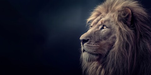 Naklejka premium Lion of Judah, Christian bible symbolism background wallpaper with copy space. Artistic painting, cinematic style