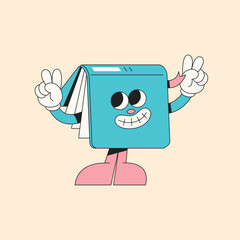 A friendly calendar character giving peace signs. Retro Cartoon Style  book